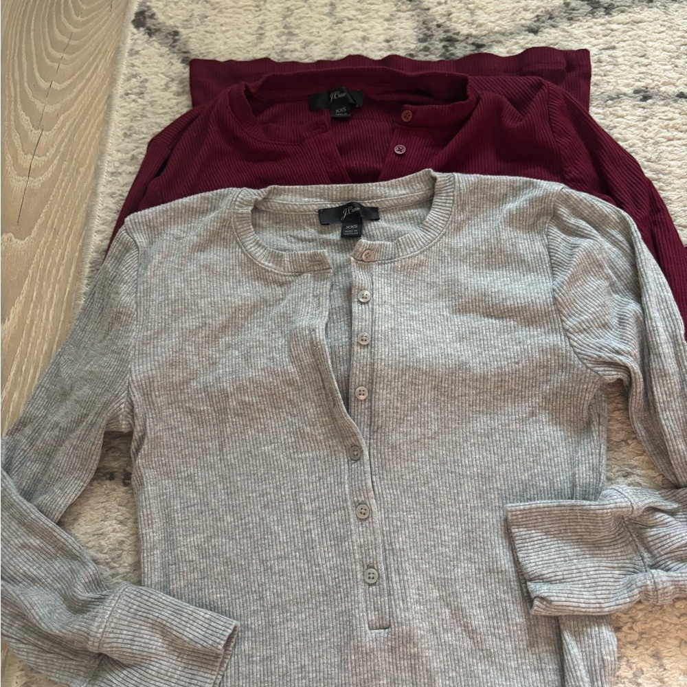 J. Crew Ribbed Knit Tops in Gray and Burgundy